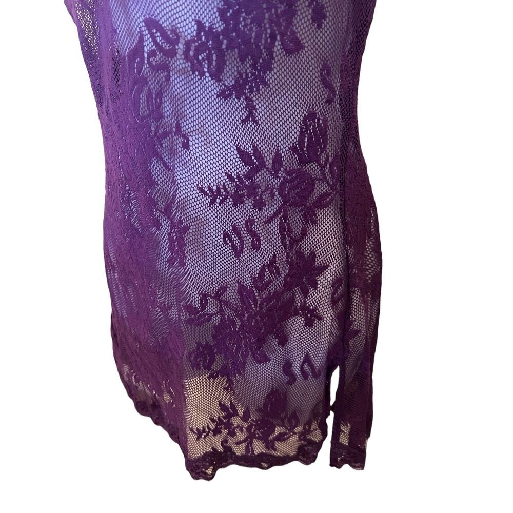 🌵 Victoria's Secret Purple Floral Lace Short Bodycon Nightie Nightgown Y2K - M - Picture 3 of 8